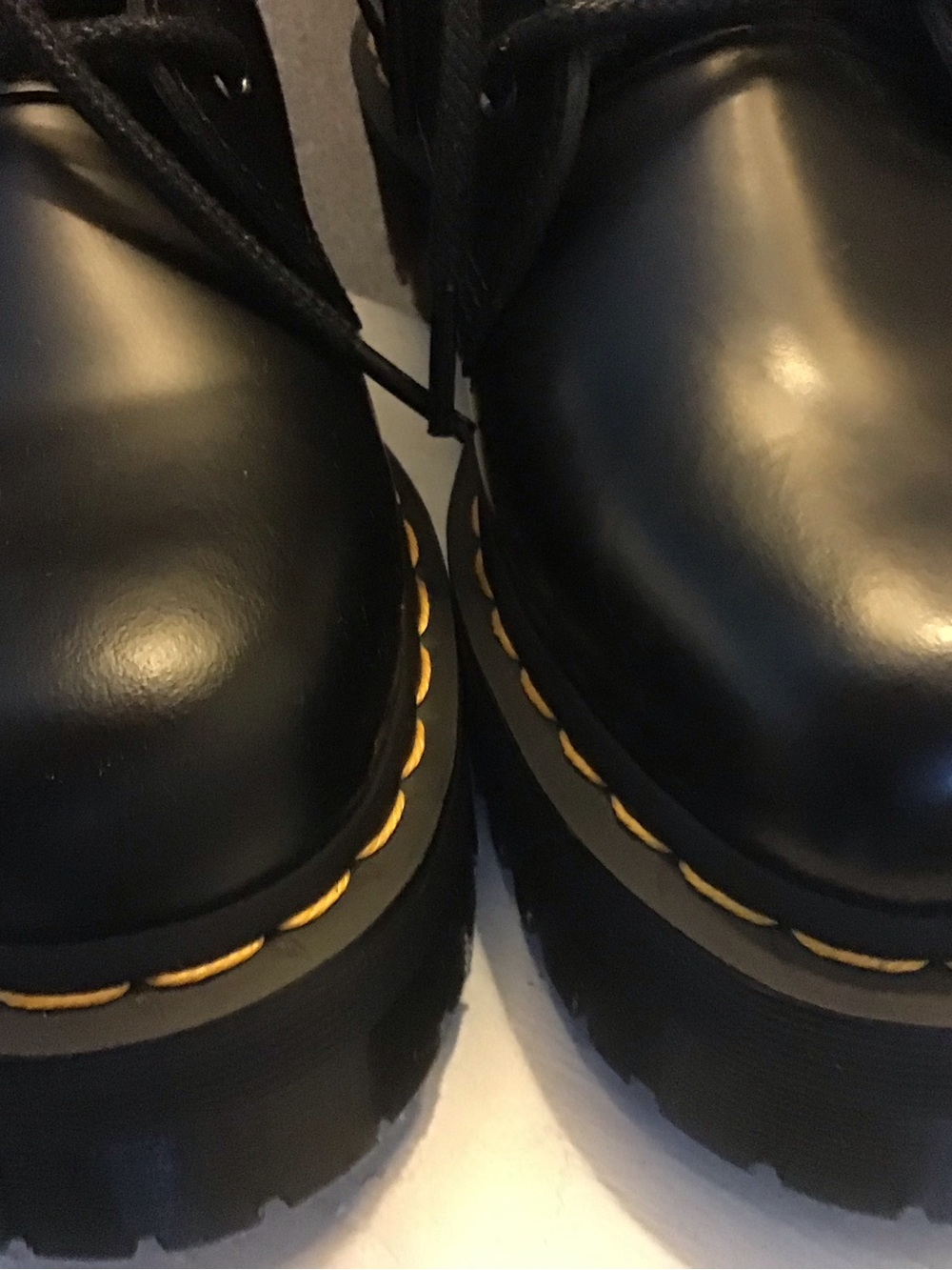 NWOT Dr. Martens Black Leather JadonPlatform Lace-Up Boots with Yellow Stitching - Picture 6 of 13
